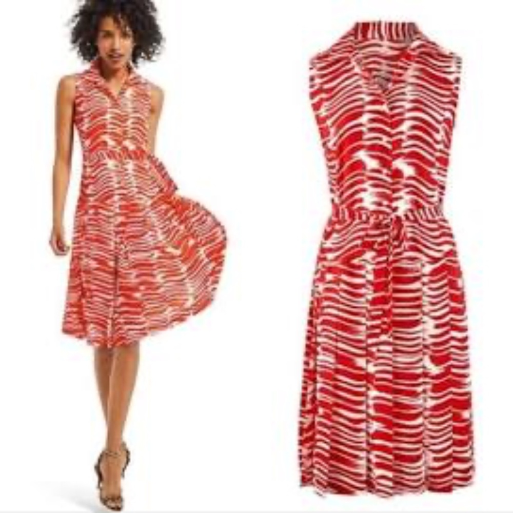 Red and White brushstroke Cabi dress